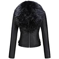 Bellivera Chaqueta de Piel Sintética para Mujeres- Chaqueta de con Cuello Desmontable de Piel Sintética